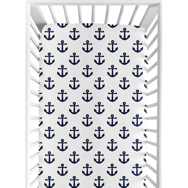 Sábana bajera ajustable para cuna Sweet Jojo Designs Nautical Navy 132 x 71 x 20 cm