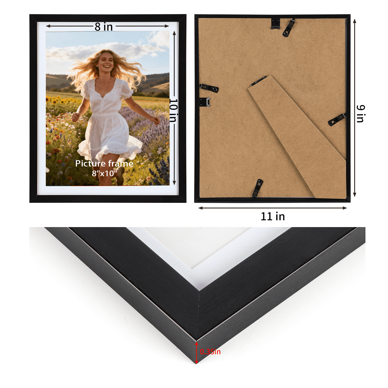 10 Pack 9x11 Black Picture Frame with 8x10 Opening