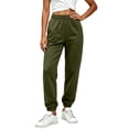 thumbnail image 2 of Dwellite Womens Sweatpants Petite Fleece Lounge Elastic Waisted Pants Tapered Lightweight Trousers with Pockets for Fall Winter Army Green 2XL, 2 of 9