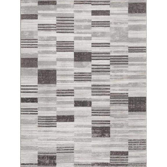 BoutiqueRugs Bronka Contemporary Geometric Area Rug - Modern Broken Striped Carpet for Living Room, Bedroom - Cream, Vizon, Gray, Charcoal - 6'7" x 9' (6x9)
