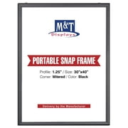 M&T Displays Portable Snap Frame, Poster Size, 1.25" with White Backing and Anti-Glare Pet Cover (30x40, Black)