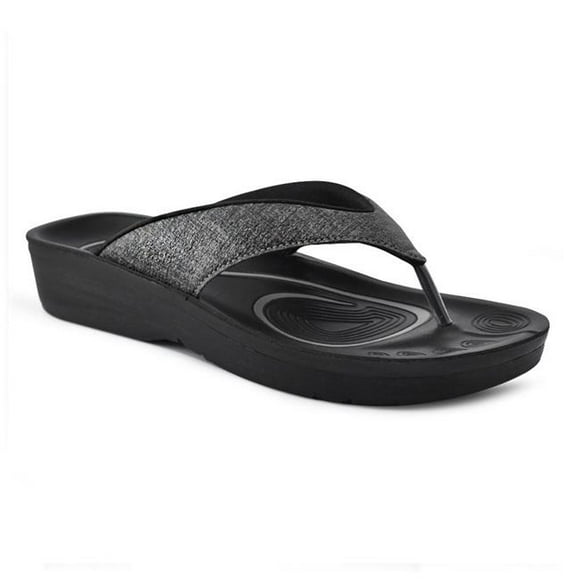 Aerothotic L0306Black6 Mellow Vibe Thong Sandal for Women - Black, Size 6