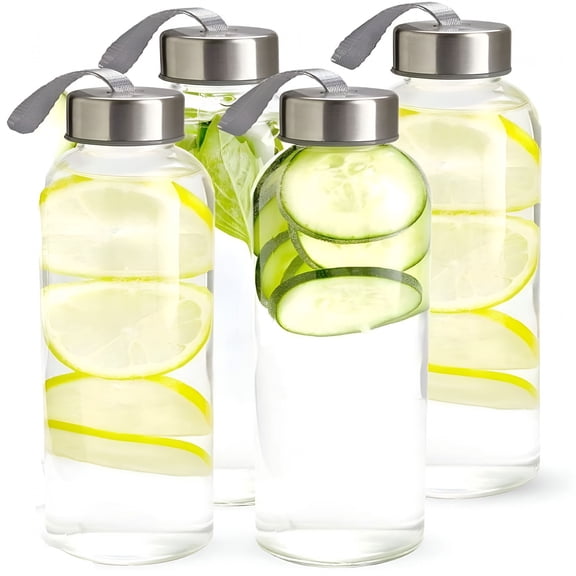 ACDANC 500ML Glass Water Bottles, Reusable Water Bottles with Airtight Stainless Steel Lids for Hot Or Cold Drinks.