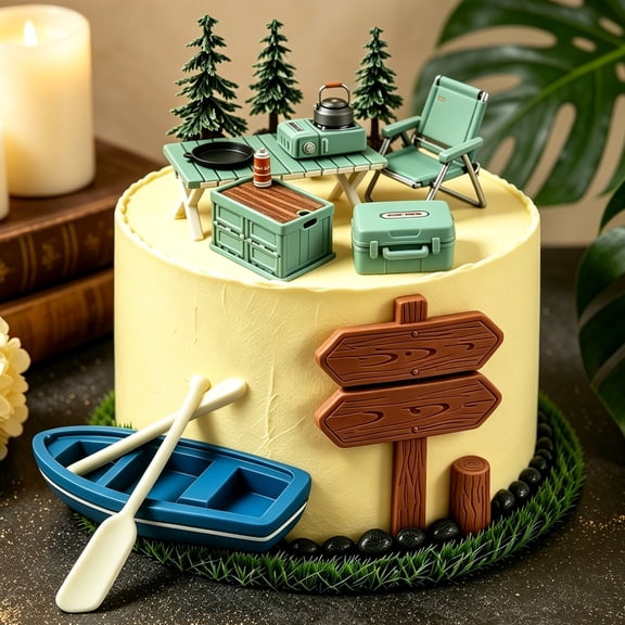 Outdoor Camping Theme Cake Decorations - Micro Scene Model Set for Party Decor