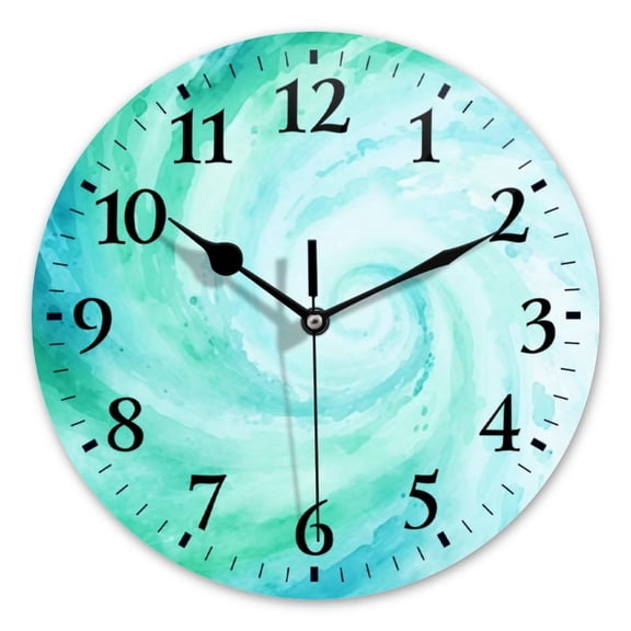 Non-Ticking Silent Wall Clocks Battery Operated Personalized Decor Clock for Bathroom,Office-Watercolor Turquoise Blue Swirl Painting(10inch)