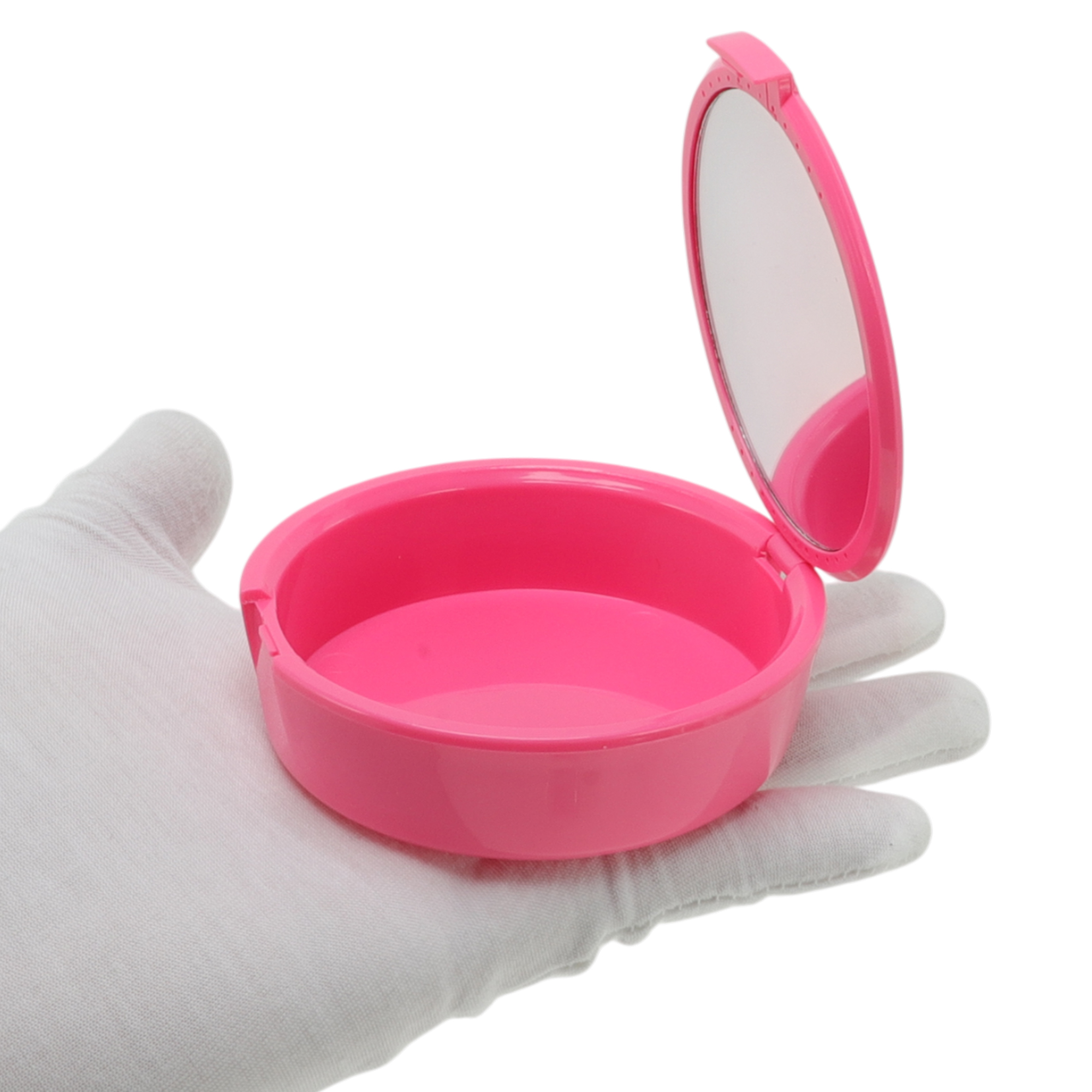 Unique Bargains Round Braces Box with Mirror 1 Pc Pink