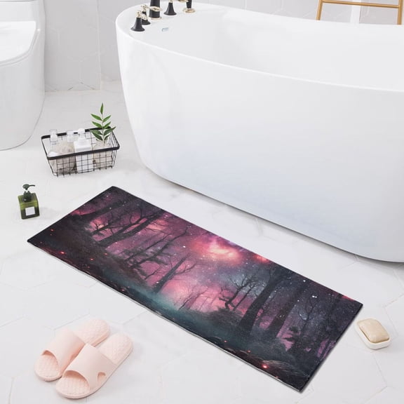 Bath Mat Soft Plush Non-Slip Absorbent Bathroom Rugs 39"x20" Fantasy Forest in Night