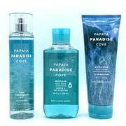 Bath & Body Works Papaya Paradise Cove Fine Mist, Body Wash & Body Cream 3-Piece Bundle