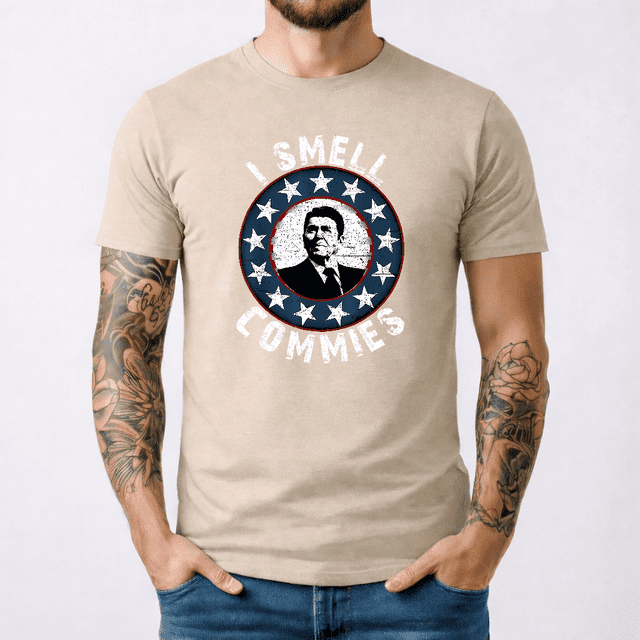 Nouveau T-Shirt Humoristique Rétro Vintage à Limitation de Ronald Reagan et I Smell Commies