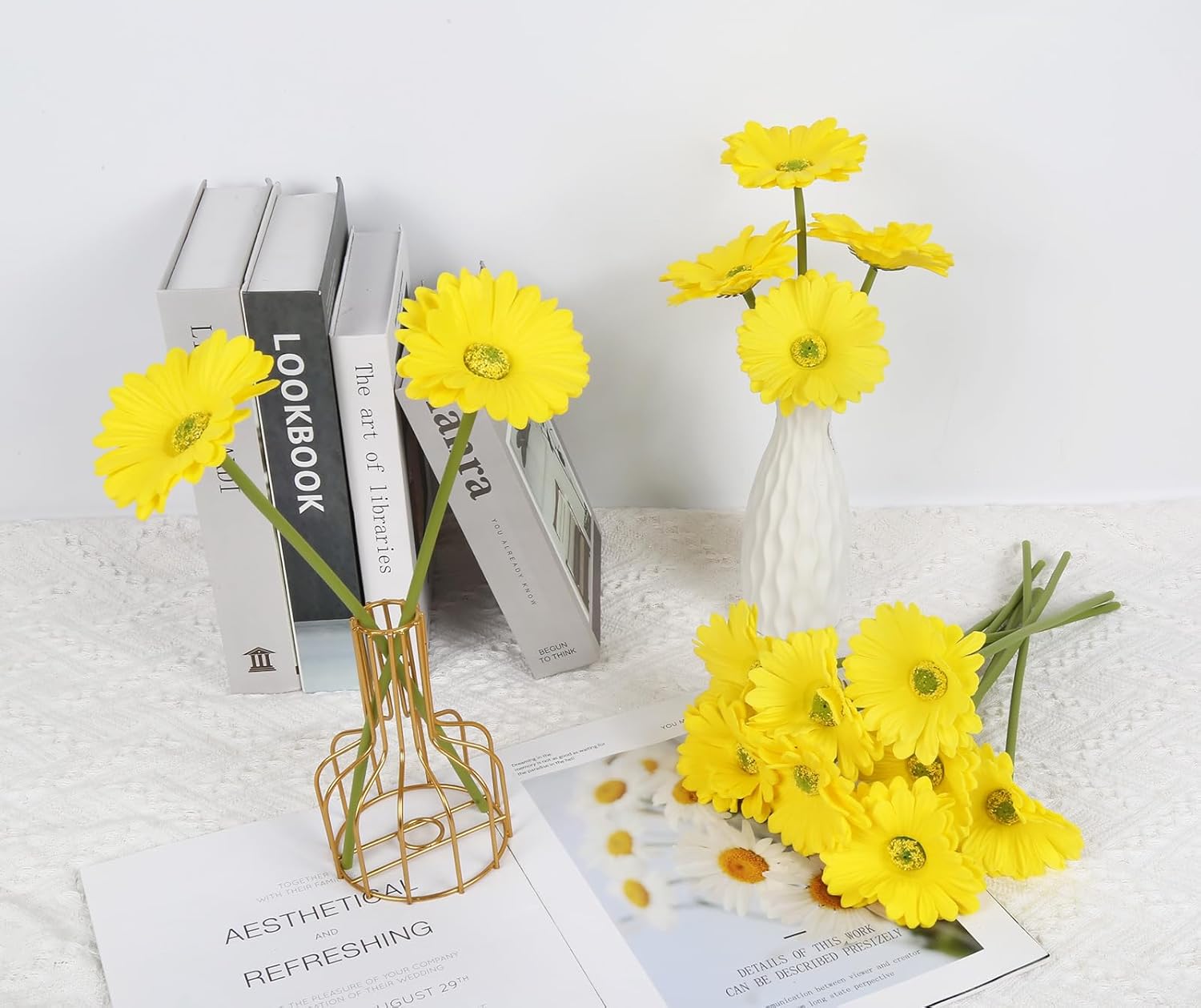 Daisy Flowers Artificial,20PCS Yellow Gerbera Daisy Artificial Flowers Fake Daisies for Wedding Party Office Home Decorations(Yellow)