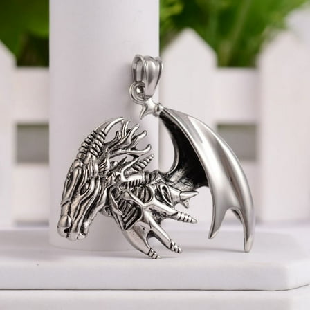 304 Stainless Steel Pendants Flying Dragon Pendants for Men Antique Silver 43x49.5x7mm Hole: 5x9mm
