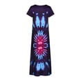 thumbnail image 5 of Ichuanyi Woman Dress, Summer Women Casual Summer Short Sleeve O-Neck Print Maxi Boho Ankle-Length Dress, 5 of 9