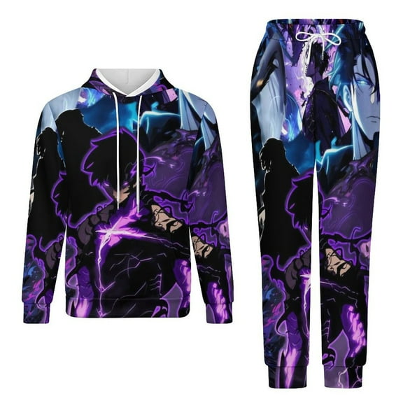 Solo Leveling Unisex Adult Sweatsuits Hoodie & Sweatpants Long Sleeve Hooded Sweatshirt Matching Joggers Tracksuit Sets 2XS