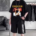 thumbnail image 2 of Conjuntos de dos piezas con estampado de Eminem para hombre, camiseta de manga corta, pantalones cortos, traje deportivo informal de talla grande, Conjunto de camiseta de Hip Hop para mujer, Verano, 2 of 4