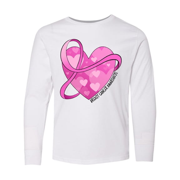 Inktastic Breast Cancer Awareness- Pink Ribbon Around Heart Long Sleeve Youth T-Shirt