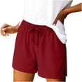 thumbnail image 3 of Women's Soft Fabric Elastic Waist Drawstring Shorts, Side Split Hem, Casual Cotton Blend Lounge Shorts, Summer Beach, Travel, Daily Wear, Comfy Casual | TruBelle,Red M, 3 of 7