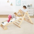 thumbnail image 2 of Olakids Pikler Triangle Set 7 in 1 Climbing Toys for Toddlers Foldable Baby Wood Montessori Jungle Gym with Angle Adjustable Ladder Seesaw Ramp Indoor Playground (Wood), 2 of 18