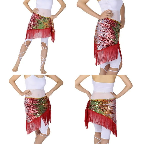 Ladies Belly Dance Fringe Hip Skirt Waist Belt Hip Scarf Wrap Dancewear Red