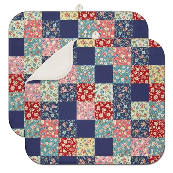 Pioneer Flower Floral Print Pattern Kitchen Dish Drying Mat 1 Pack, Ultra Absorbent Microfiber Drainer Mat, 16"x18"