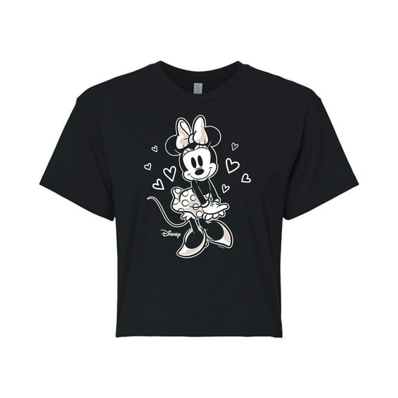 Disney - Mickey & Friends - Minnie Mouse - Hearts & Love - Juniors Cropped Cotton Blend T-Shirt