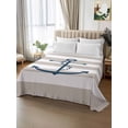 thumbnail image 3 of Full Size Flat Sheet Only, Beige White Striped Soft Brushed Microfiber Bed Sheets, Navy Blue Beach Nautical Anchor Ocean Coastal Hotel Quality Breathable Bedding Top Sheet, Easy Care, 81"x96", 3 of 9