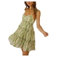 thumbnail image 3 of Liacowi Women Sling Straps Sleeveless Floral Print Mini Dress Elastic Waist Ruffle Hem Boho Sundress Summer A-line Dress, 3 of 6