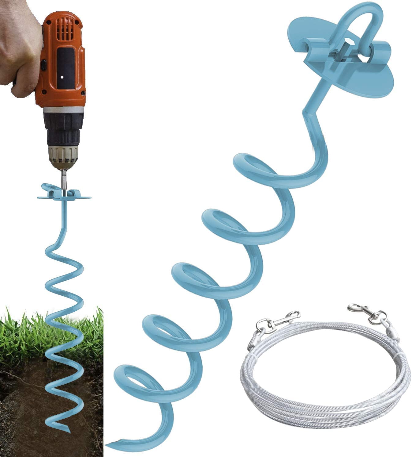 Eurmax 16inch Spiral Dog Tie Out Stakes Spiral Ground Anchor Stake with