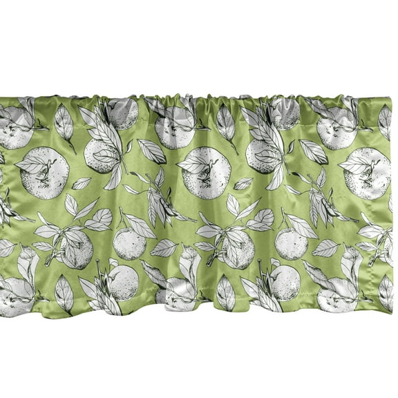 Ambesonne Tangerine Valance Pack of 2, Sketch Drawn Citrus Fruit, 54"X12", Pistachio Green Emerald