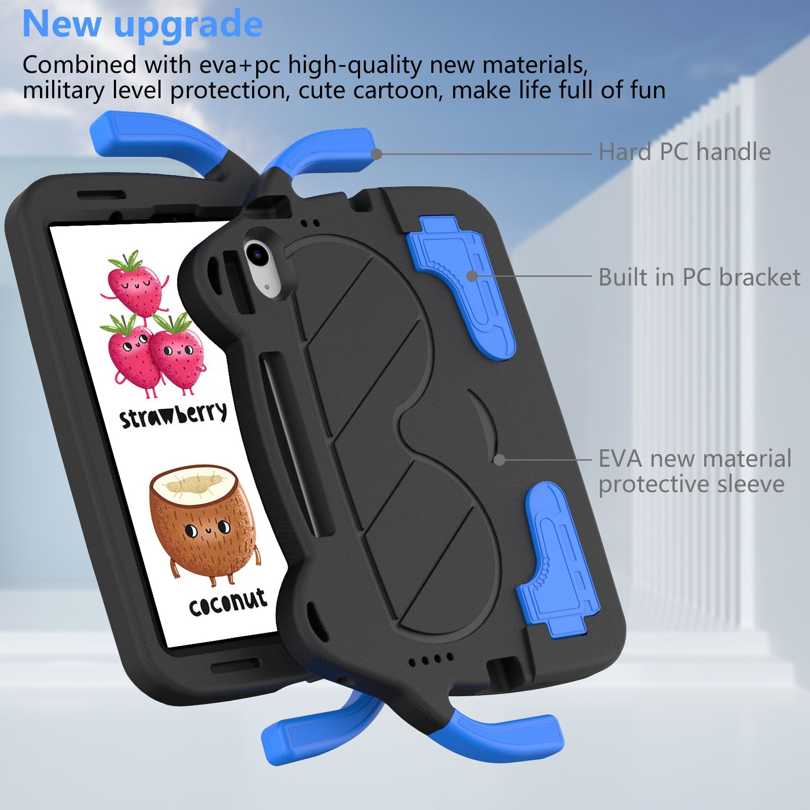 Dteck Cute Kids Case for iPad 10th Generation 10.9 Inch 2022 / iPad Air 5 / iPad Air 4 Silicone Child Proof Boys Girls Case with Built-in Pencil Holder Kickstand Handle Grip for 10.9 Inch iPad,Black