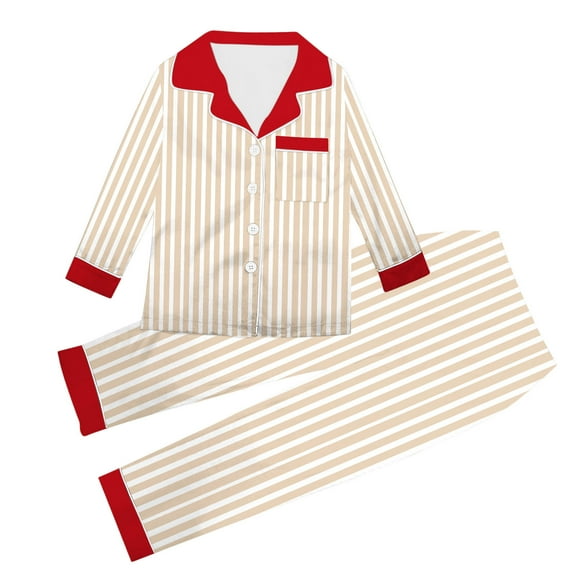 Family Christmas Pajamas Matching Sets Silk Stain Shirt and Pant Striped Festival Long Sleeve Button Down Lapel Collar Pj Set Long Pants Holiday 2 Piece Loungewear