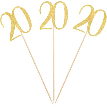 Gold Glitter 20th Birthday Centerpiece Sticks, 12-Pack Number 20 Table Topper Anniversary Party Decorations