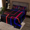 thumbnail image 2 of YST Abstract Square Bedding Queen Size Black and Navy Red Bedspread Set, Rectangle Minimalism Quilt Set Modern Geometric Coverlet Set for Boys Girls, Contemporary Aesthetic Bed Set, 2 of 5