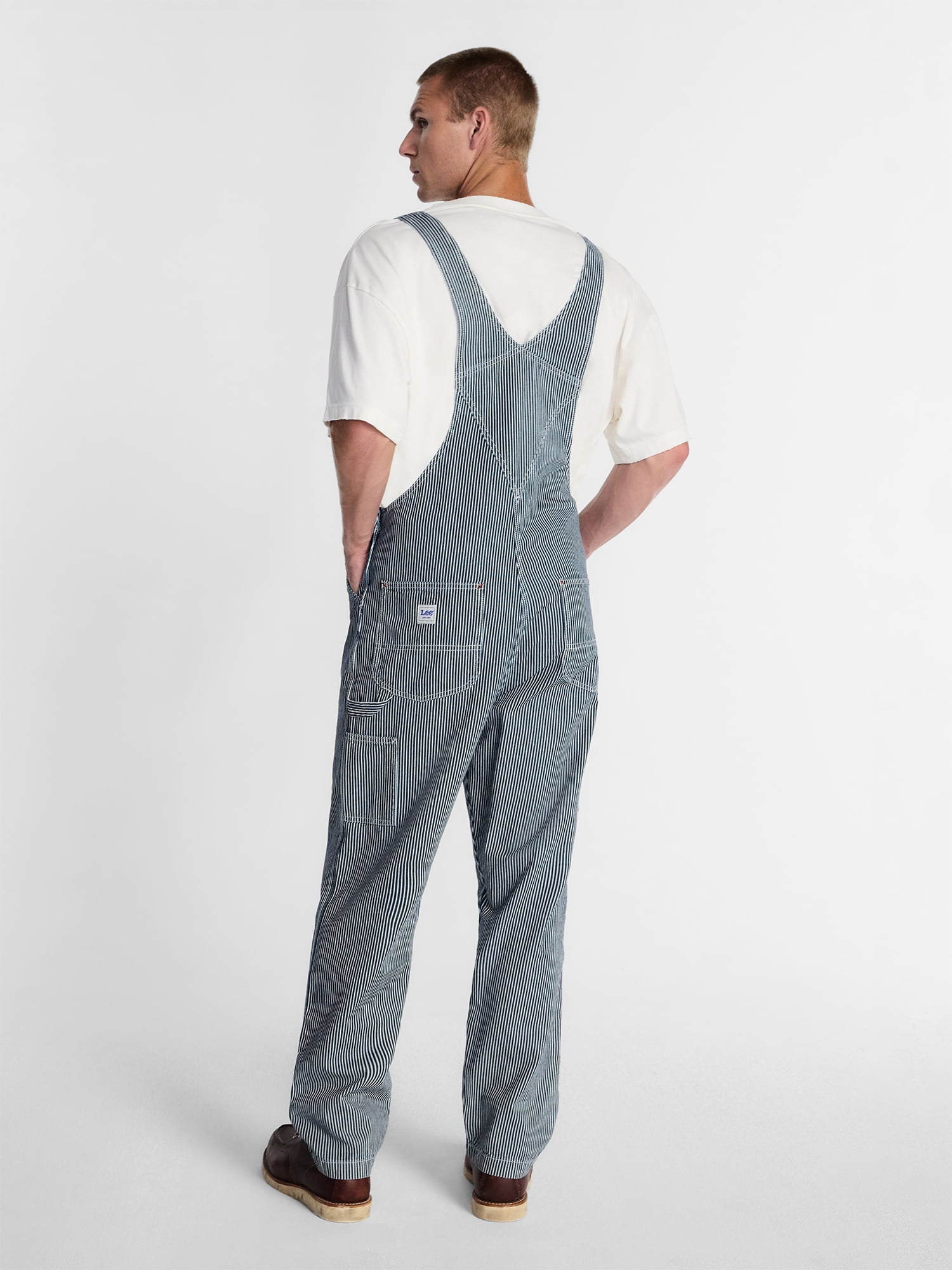 Kacey Lee Men's Loose Fit Striped Bib Denim Overalls, Sizes S-2XL