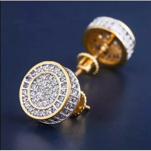 1Ct Lab Created Diamond Cluster Stud Earrings 14K Yellow Gold Plated Hip Hop
