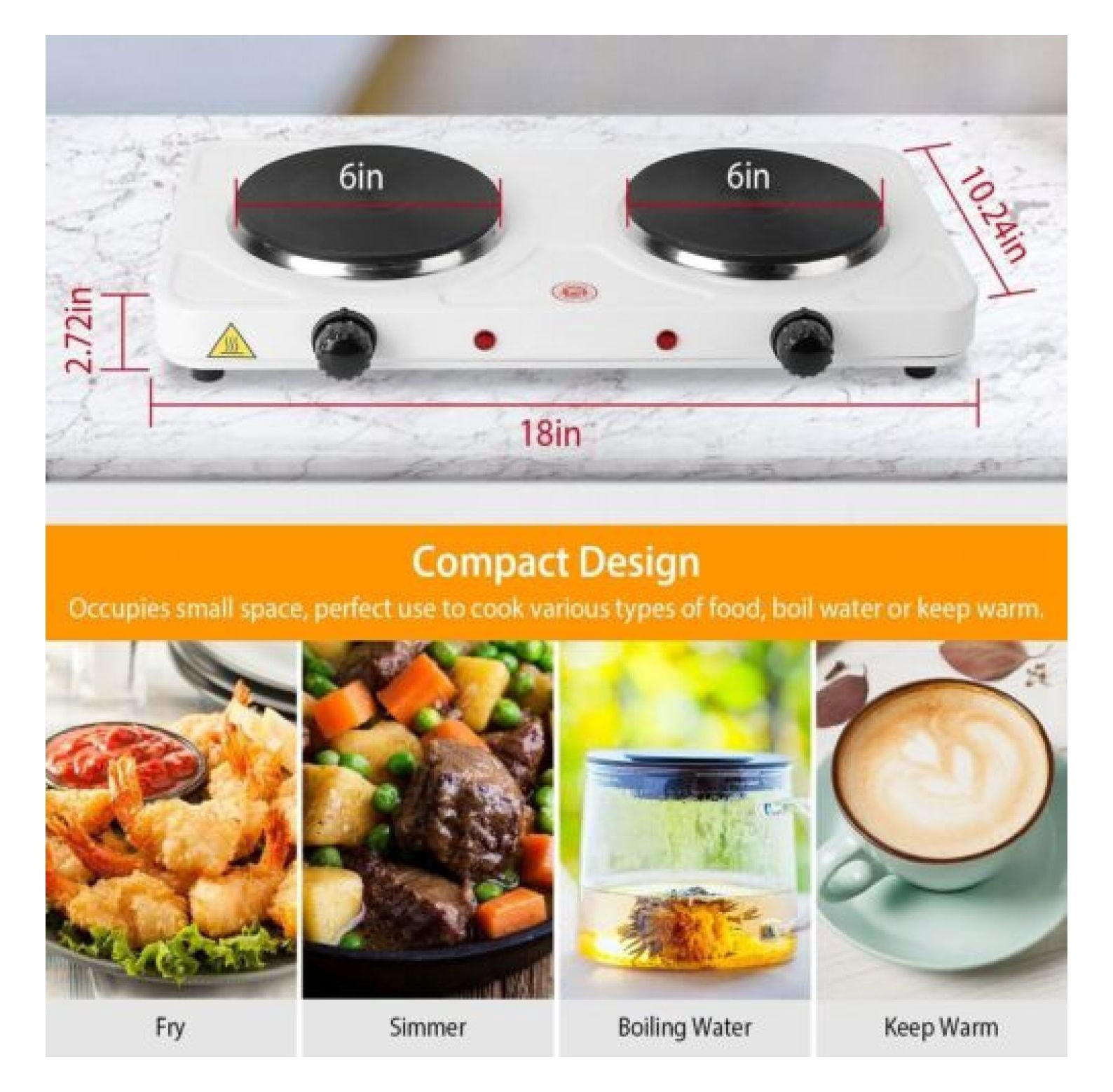 2000W Portable Cooktop Dual Burner Cast Iron Electric Stove for Kitchen Cooking