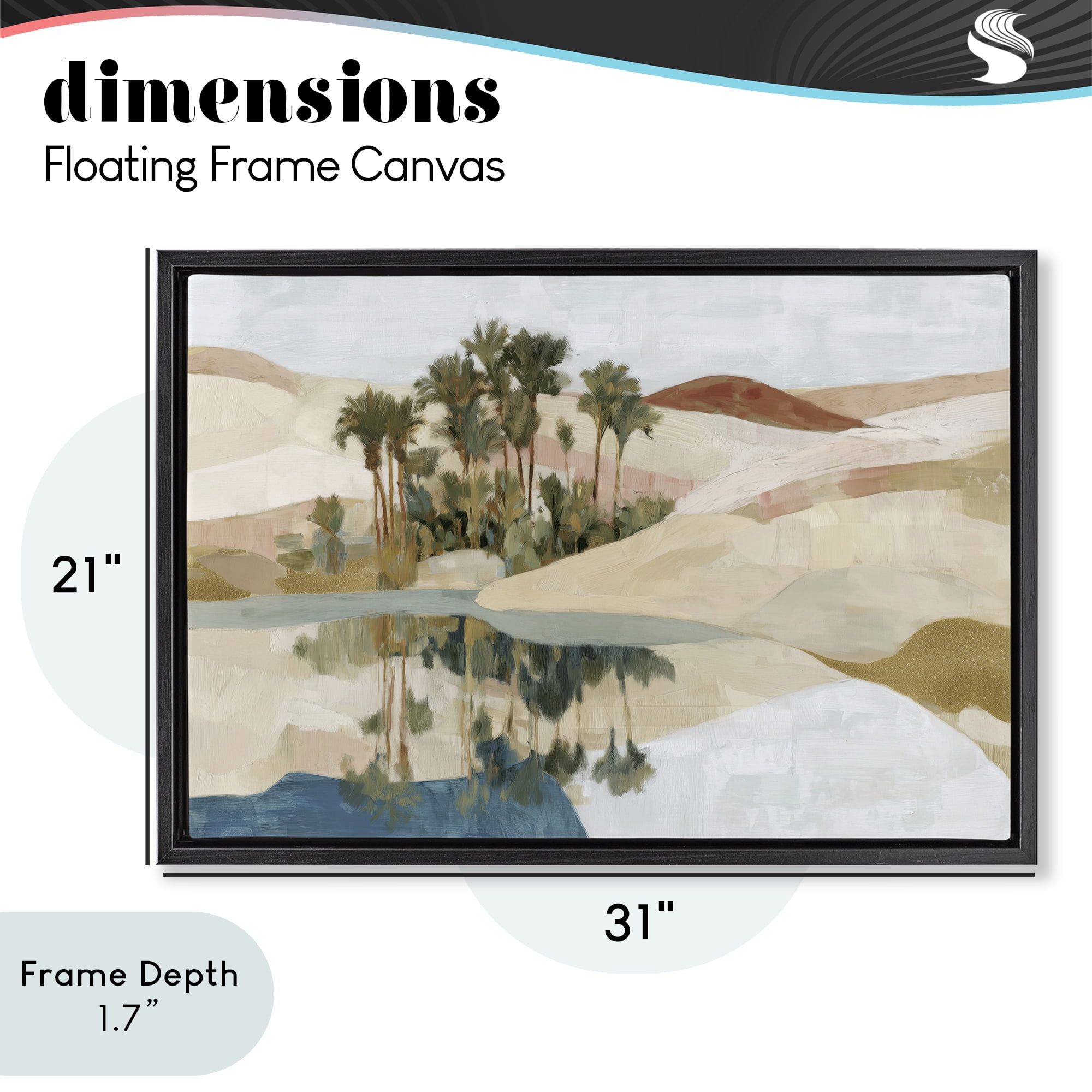 Stupell Industries Desert Oasis with Palm Reflection Black Framed Floater Canvas Wall Art, design by Chromatic Storm Studio