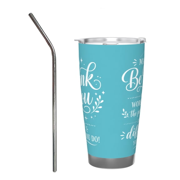 Thank You Appreciation Gift 20oz Insulated Tumbler with Handle and Straw Travel Coffee Cup Car Cup for Women with Stainless Steel Straw