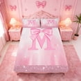 thumbnail image 5 of meiyoeat Pink Sequin Print Bed Sheets For Girls,Ribbon Bowknot Alphabet Print M Full Size Sheets For Kids,4-Piece, 5 of 6