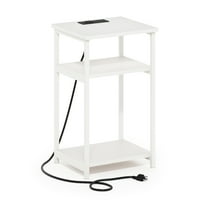 Furinno Moretti 3-Tier Metal Frame Open Storage Side Table, End Table with USB and Type-C Charging Station, White/White