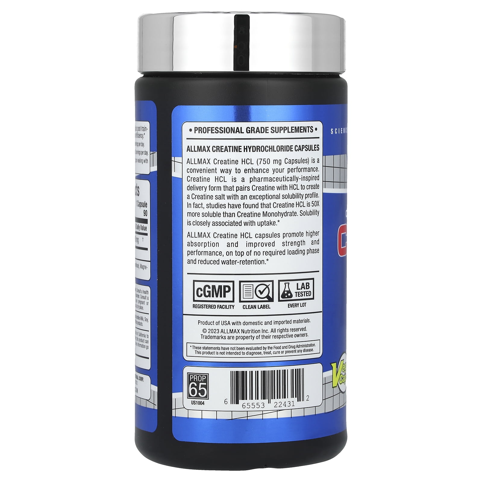 ALLMAX CREATINE HCI, Dietary Supplement for both Men and Women, 750mg, 90 Count
