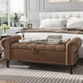 thumbnail image 2 of LUMIHO Storage Ottoman Bench for Bedroom,Upholstered Bedroom Bench with Rolled Arms and Rivets, Storage Chest for Living Room,Brown,51 Inches, 2 of 8