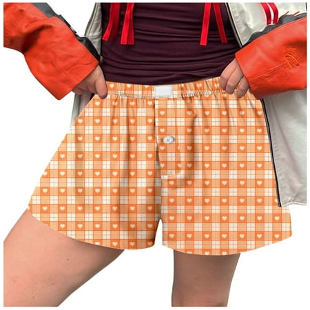 

Pajama Shorts For Women Floral Print Baggy Pants Women Shorts Cute Soft Elastic Low Waist Plaid Print Button Front Pajama Bottoms Boxer Shorts Sleepwear