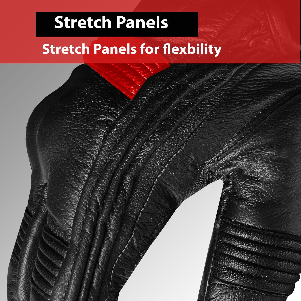 Jackets 4 Bikes Men's Motorcycle Gloves Premium Leather Street Protective Cruiser Gel Padded Driving Riding Biker Gloves BlackRed S