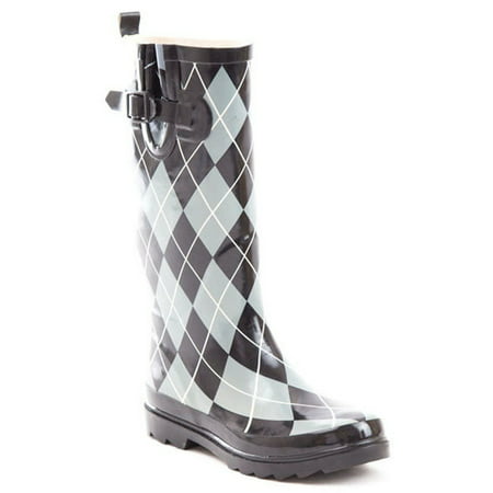 Soho Shoes Women's Rubber Knee High Argyle Wellington Rain