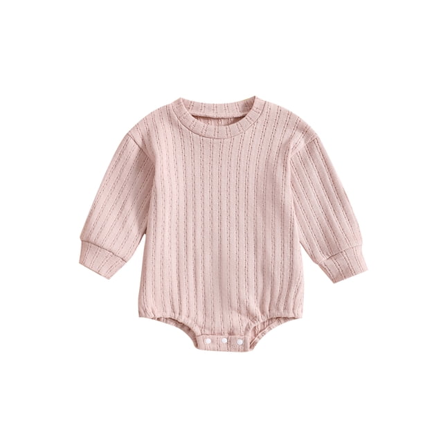 ZAXARRA Baby Sweatshirt Romper Long Sleeve Round Neck Solid Color Ribbed Bodysuit Infant Fall Outfit