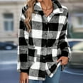 thumbnail image 2 of 2023 Plush Coat for Women Womens Fleece Jacket Classic Plaid Print Button up Lapel Fuzzy Furry Coat Long Sleeve Fluffy Flannel Outerwear with Pocket Winter Plush Coat, 2 of 6