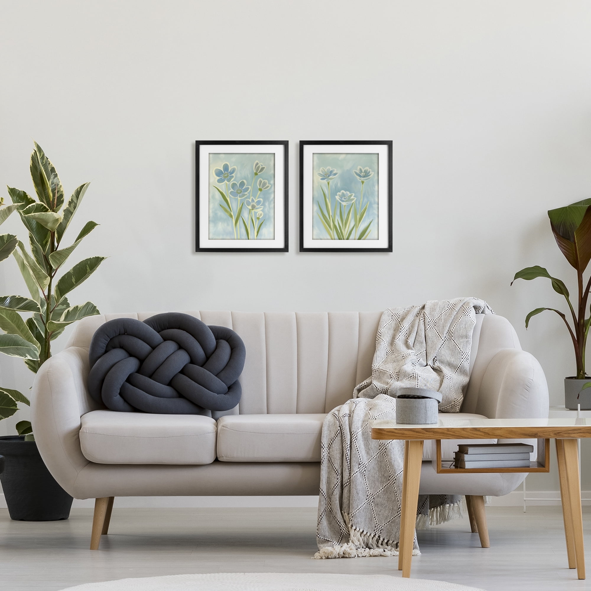 Stupell Industries Contoured Blue Petals 2 Piece Black Framed Print Under Glass Set, design by Kim Allen