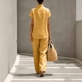 thumbnail image 7 of LEKWK Linen Sets for Women 2 Piece Short Sleeve Stand Collar Henley Tops and Loose Wide Leg Pants with Pockets Summer Casual Fashion Vacation Workwear, 7 of 7