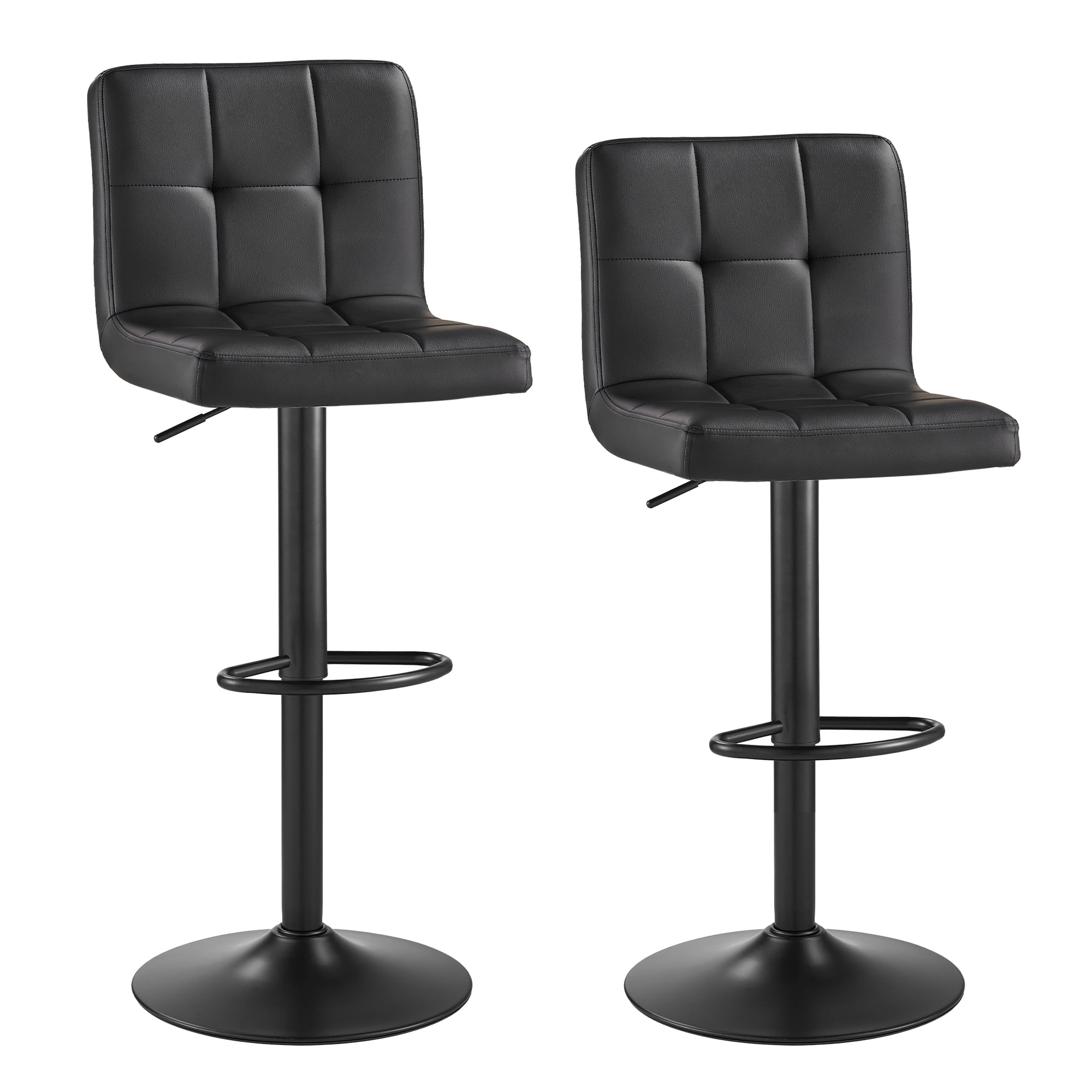 AUNEKIV Bar Stools Set of 2, Thickened Seat Cushion Square Swivel Bar Stools with Back, Adjustable Counter Height Bar Chairs for Kitchen Island, Dining Room, Black with Black Base