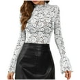 thumbnail image 2 of Pincandy Women's Long Sleeve Lace Mesh Tops High Neck Sheer Blouse Sexy Floral Going Out Top, 2 of 7